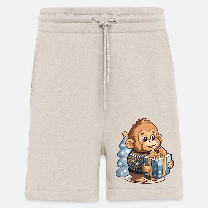 Mignon orang-outan déballant cadeau - Short bio décontracté fabriqué en UE - WARM CLAY