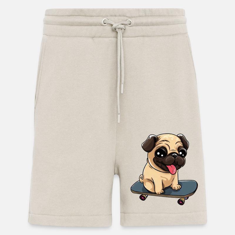 Skateboard Pug: Cute Rolling Fun - Short bio décontracté fabriqué en UE - WARM CLAY