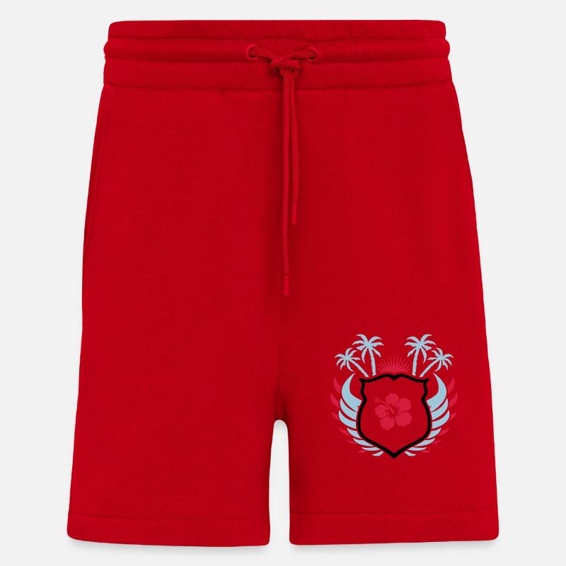 Paradis Fleur d’Hibiscus - Short bio décontracté fabriqué en UE - rouge