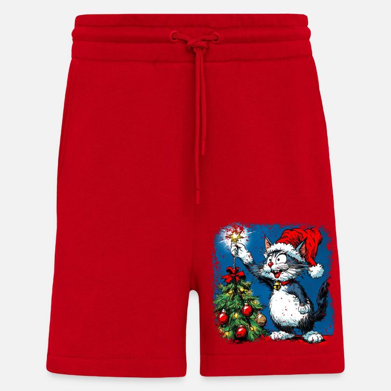 Noël chat - Short bio décontracté fabriqué en UE - rouge