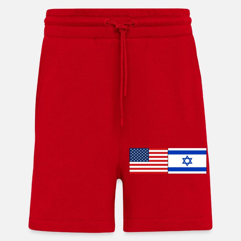 États-Unis, Israël Drapeau - Short bio décontracté fabriqué en UE - rouge
