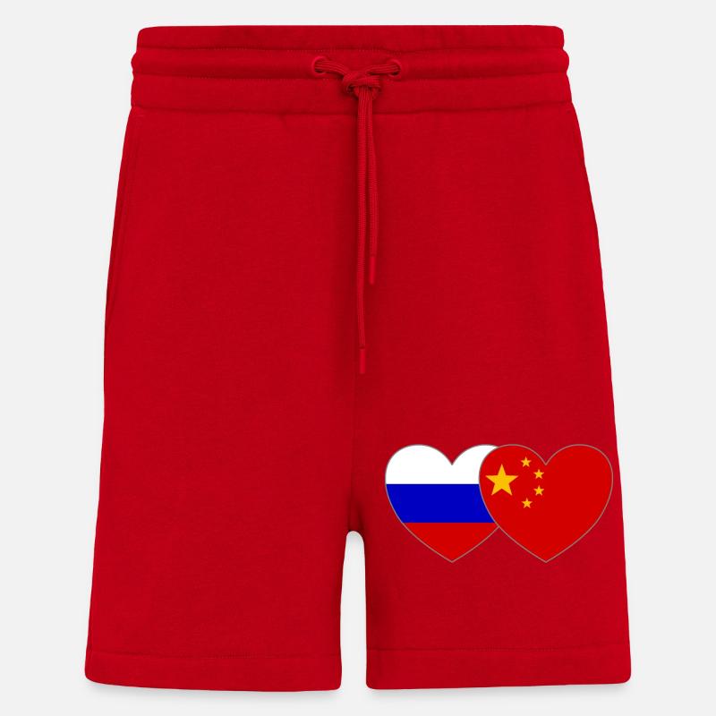 Russie Chine Drapeau Cœur - Short bio décontracté fabriqué en UE - rouge