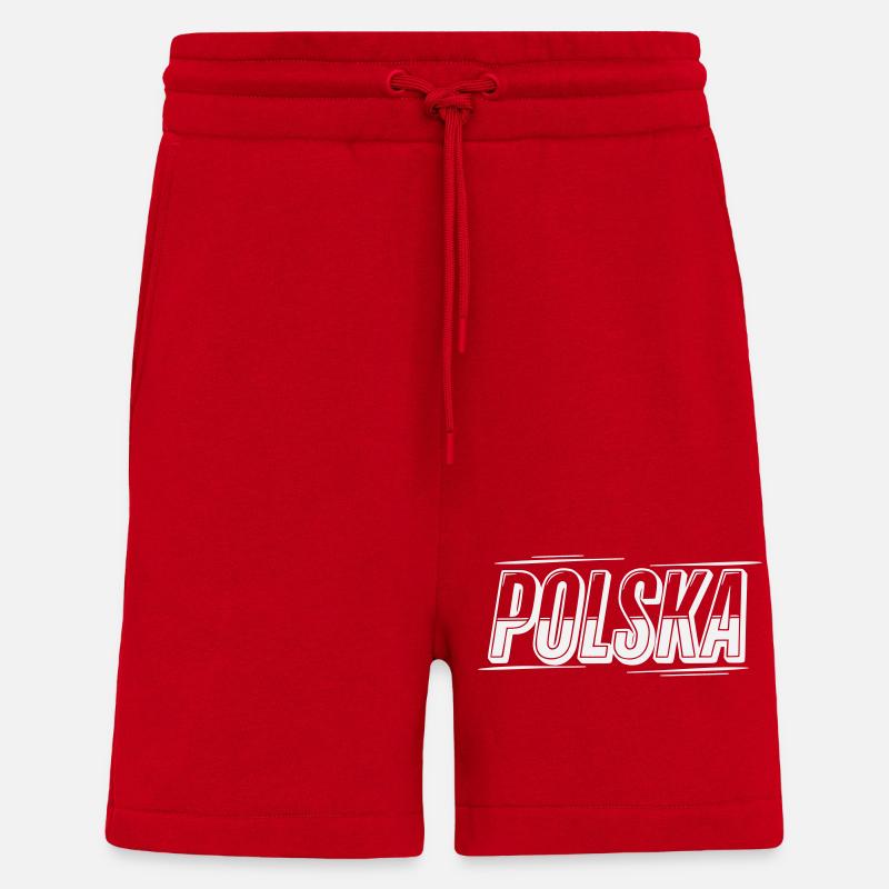 Polska Outline Font Design - Shorts - made by SPREAD - red