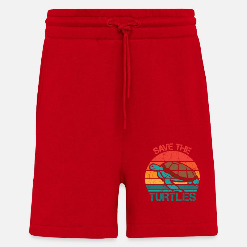 Save Turtles Retro Ocean Sun - Short bio décontracté fabriqué en UE - rouge