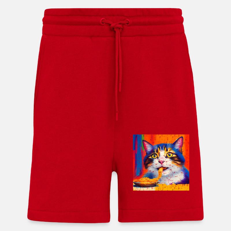 Katze isst Spaghetti Ölgemälde - Shorts - made by SPREAD - Rot