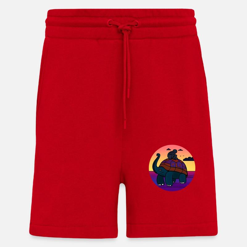turtle elephant monkey mythical creature - Shorts - made by SPREAD - red