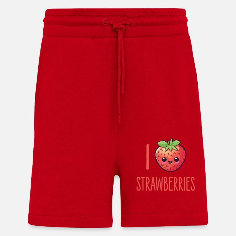Fraise Kawaii - Short bio décontracté fabriqué en UE - rouge