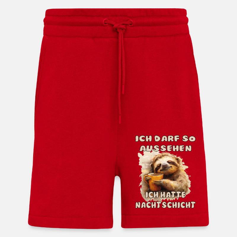 Funny Sloth Saying Night Shift - Shorts - made by SPREAD - red