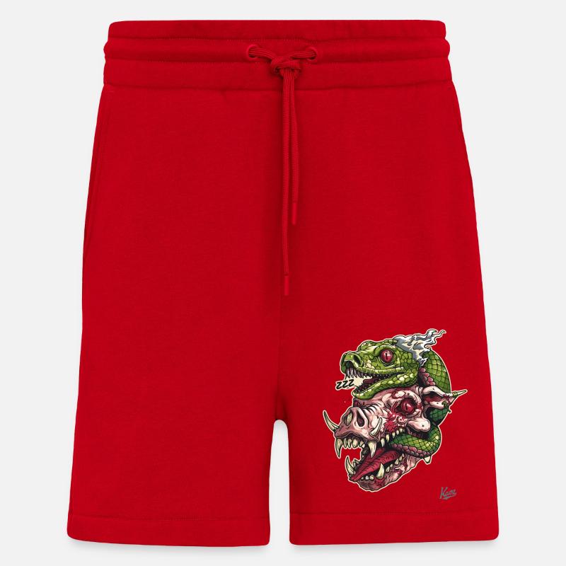 Zombie-Schweine-Kopf-Schlangen-Schädel - Shorts - made by SPREAD - Rot