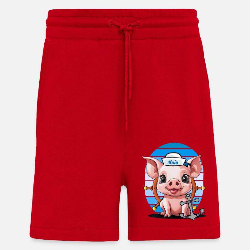 Schwein Matrose Steuermann Anker Maritim - Shorts - made by SPREAD - Rot
