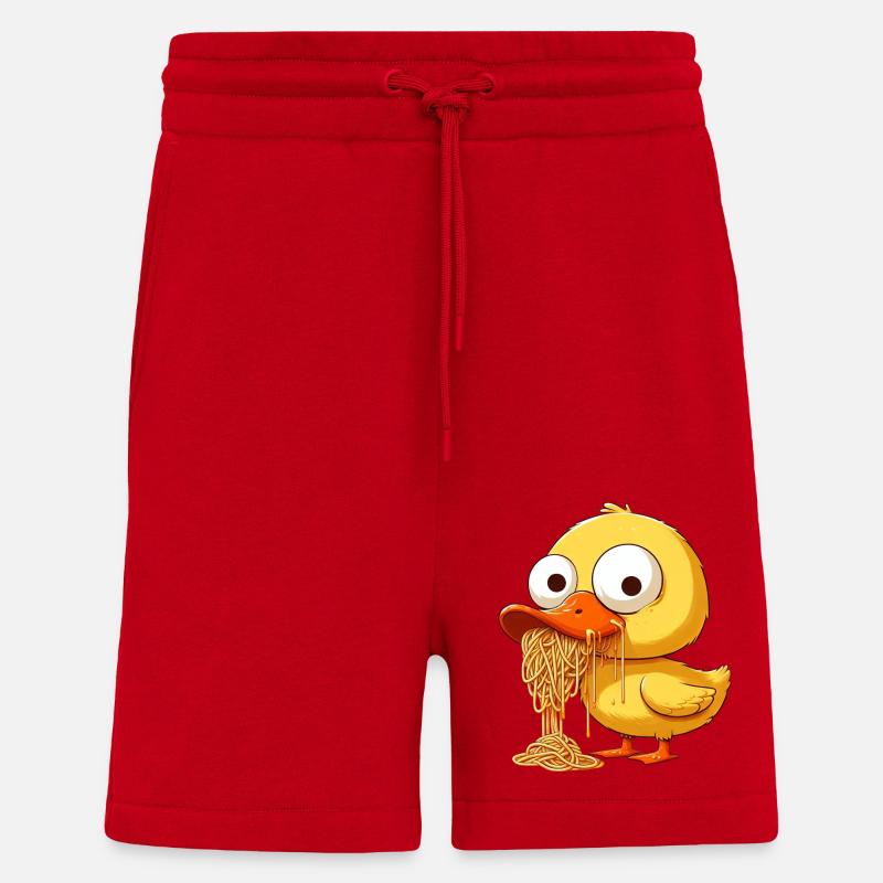 Cute Duck Clumsy Spaghetti Lover - Shorts - made by SPREAD - red