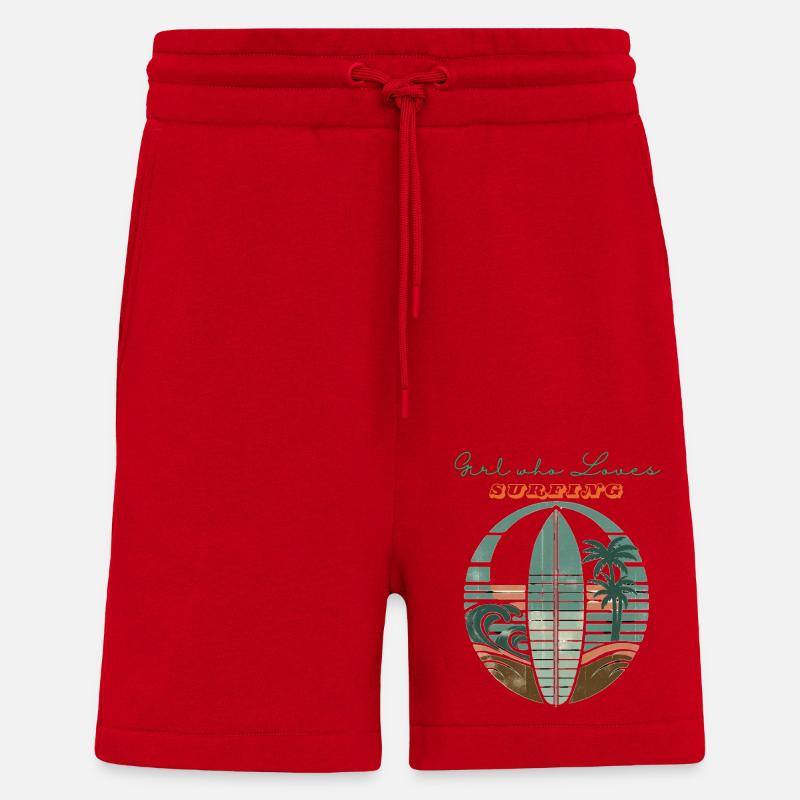 Fille qui aime le surf - Short bio décontracté fabriqué en UE - rouge