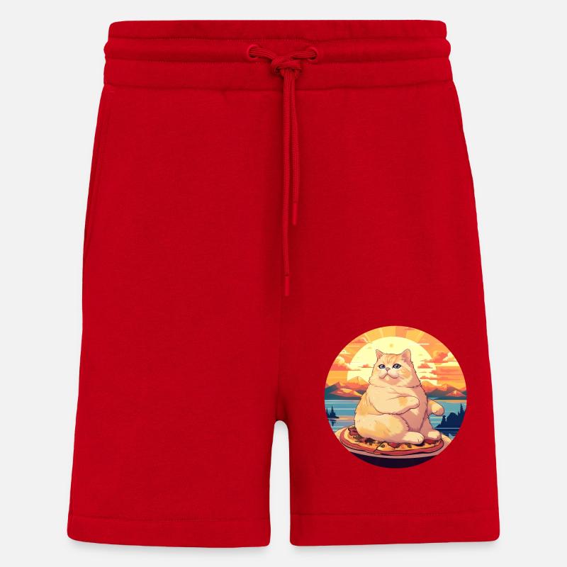 Sunset Feast: Chubby Cat Enjoys - Shorts - made by SPREAD - red