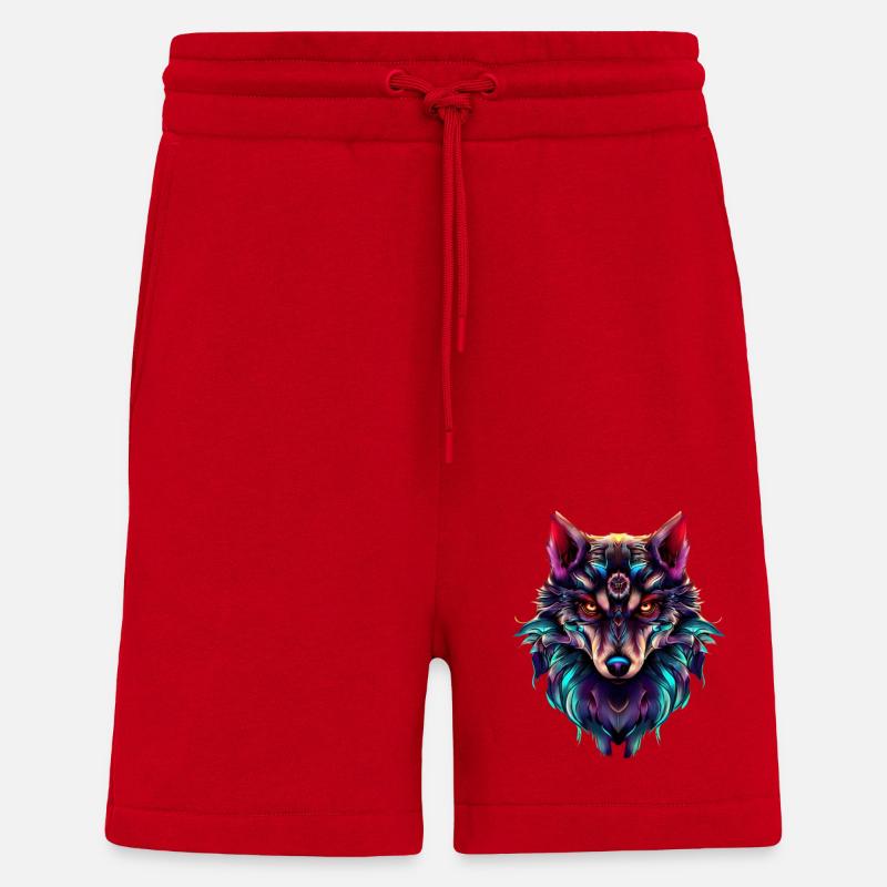 Wolf’s Head Synthwave Wolf - Short bio décontracté fabriqué en UE - rouge