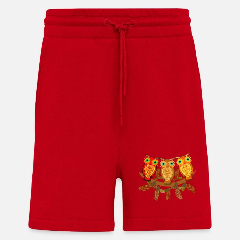 Drei bunte Eulen mit Kiefernzweigen - Shorts - made by SPREAD - Rot