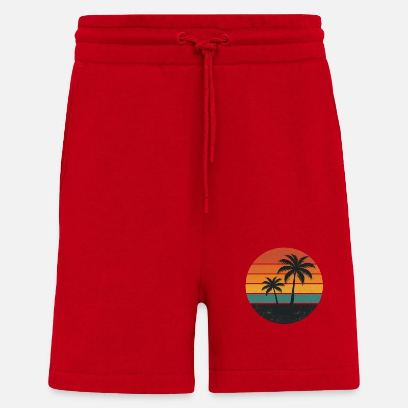 Coucher de soleil rétro - Short bio décontracté fabriqué en UE - rouge