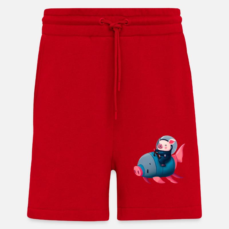 Pig Astronaut sur Pig Rocket - Short bio décontracté fabriqué en UE - rouge