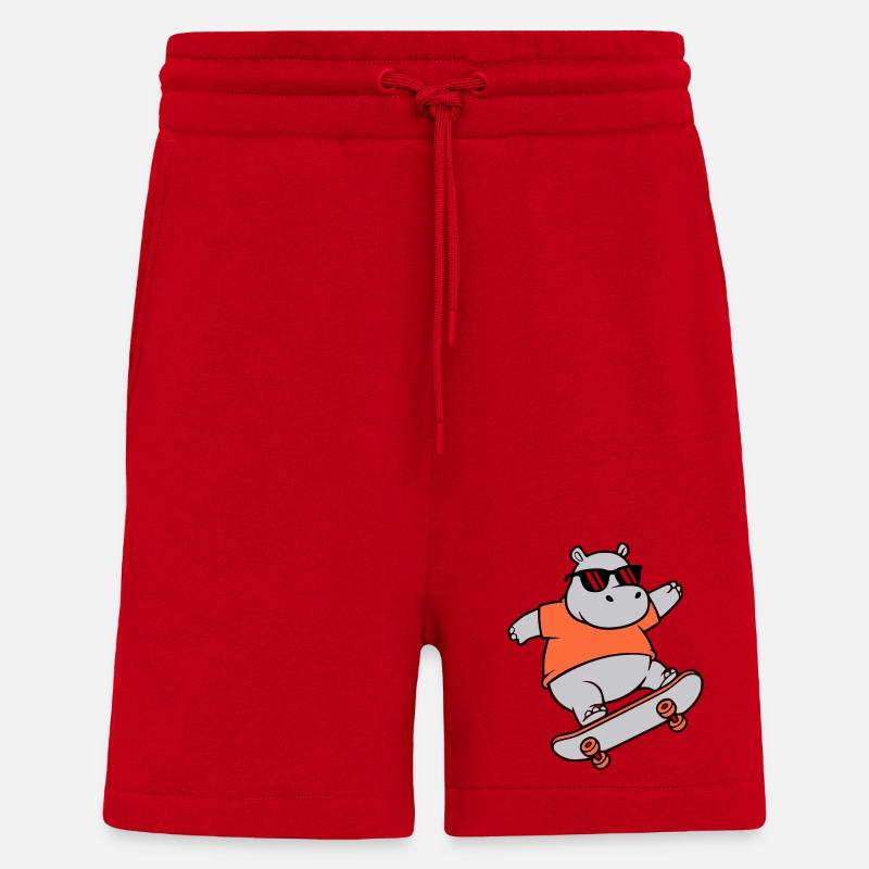 Cooles Nilpferd Skater Skateboard Vektor - Shorts - made by SPREAD - Rot