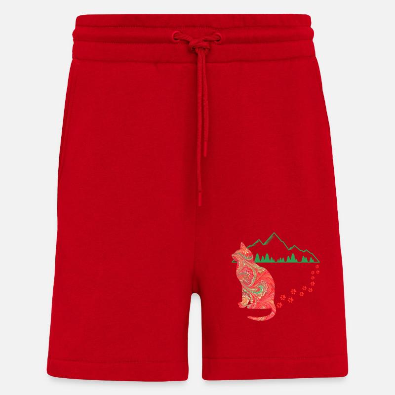 Cat with tracks E 91 - Shorts - made by SPREAD - red
