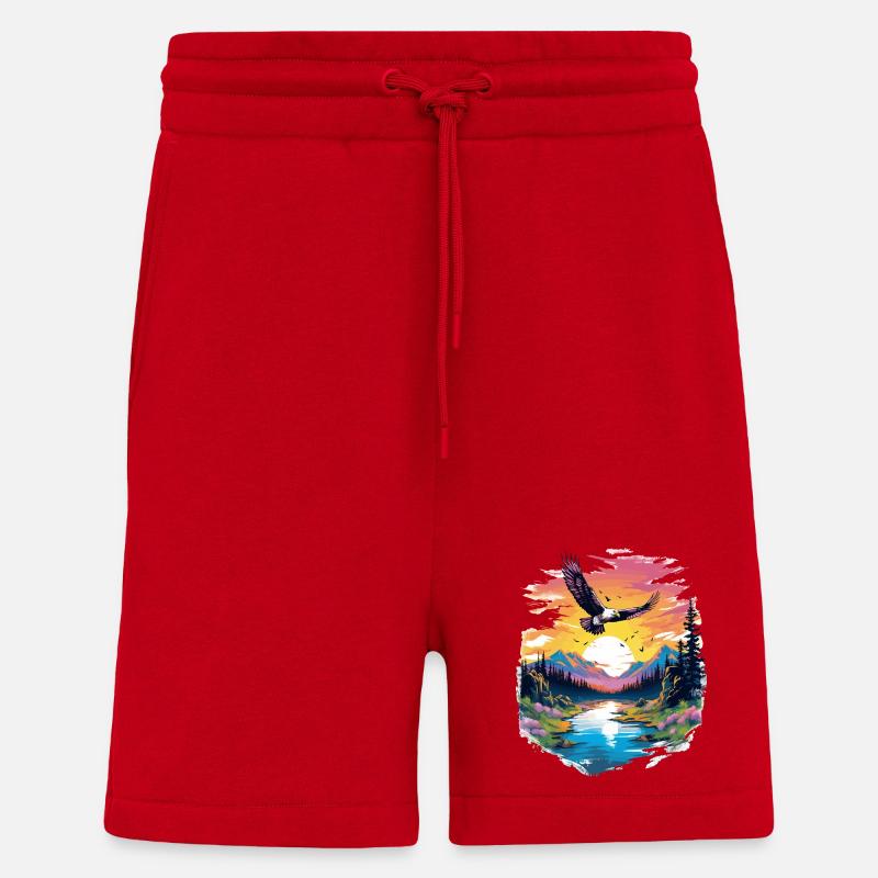 Sunset hawk over wilderness - Shorts - made by SPREAD - red