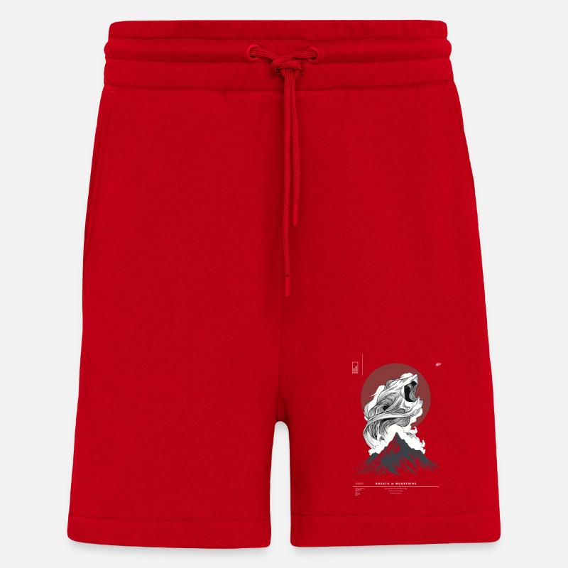 Wave Over Mountain Peak Circle - Shorts - made by SPREAD - red