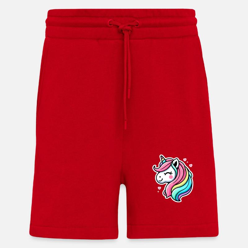 Einhorn Comic Regenbogen Herzen - Shorts - made by SPREAD - Rot