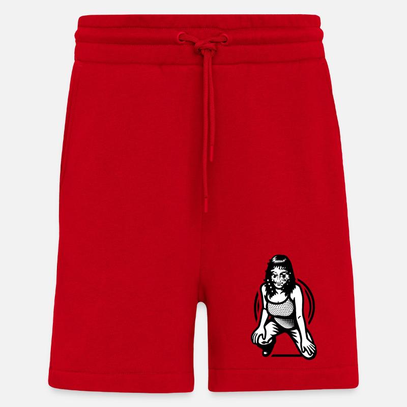 HACKERJENTE - svart og hvitt - Organic Relaxed shorts produsert i EU - rød