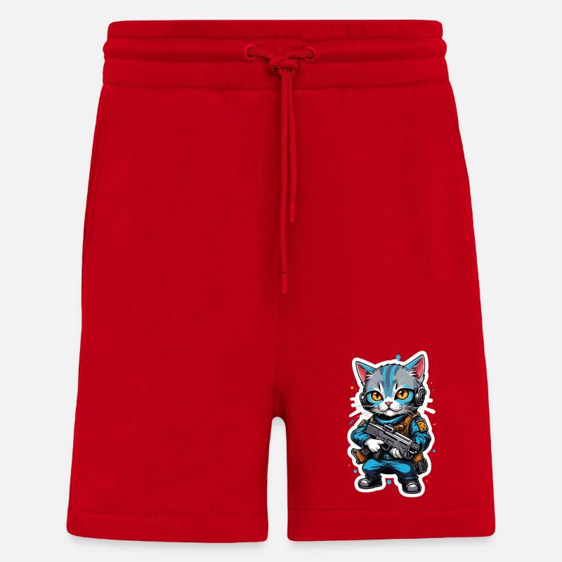 Katzenkrieger mit Hightech-Waffen - Shorts - made by SPREAD - Rot