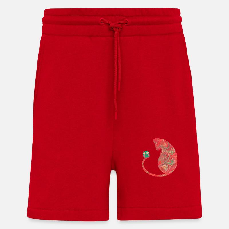 Cat with owl E 91 - Shorts - made by SPREAD - red