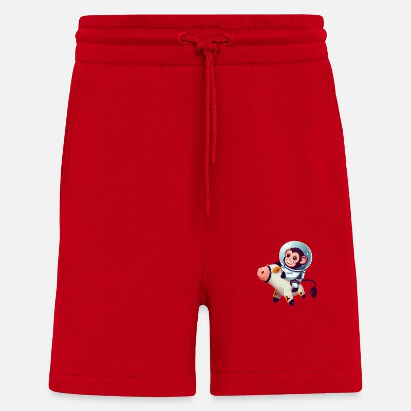 Astronaut monkey rides on cow - Shorts - made by SPREAD - red