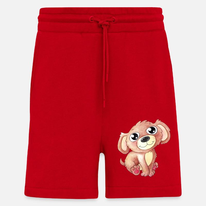 Chien de dessin animé mignon - Short bio décontracté fabriqué en UE - rouge
