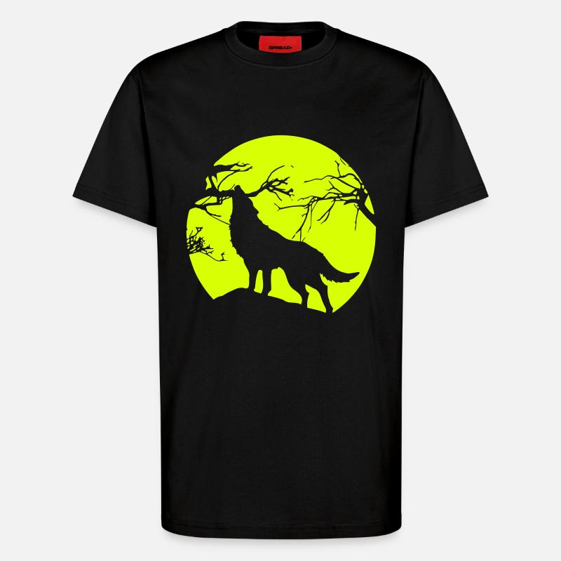 wolf - mond - baum - T-Shirt - made by SPREAD - SOLID BLACK