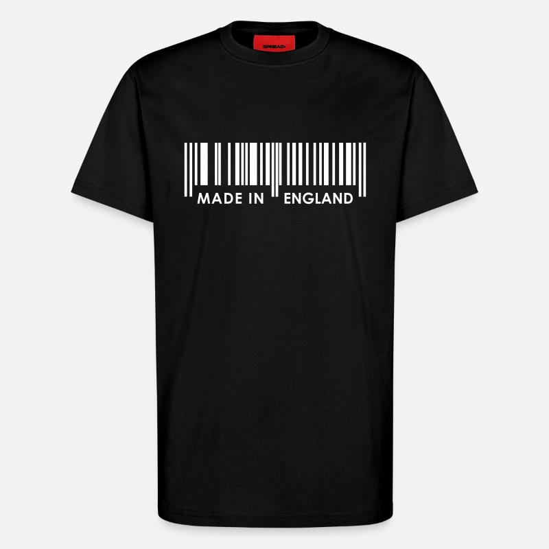 Made in England bar code - T-Shirt - made by SPREAD - SOLID BLACK