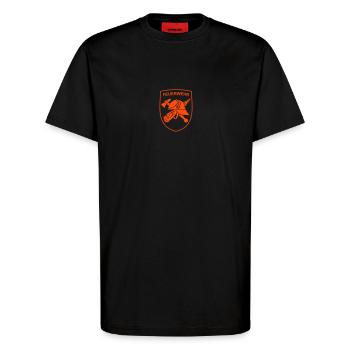 Feuerwehr Logo Wappenform - T-Shirt - made by SPREAD - SOLID BLACK - Vorne - Alina (178cm) & Michal (187cm)