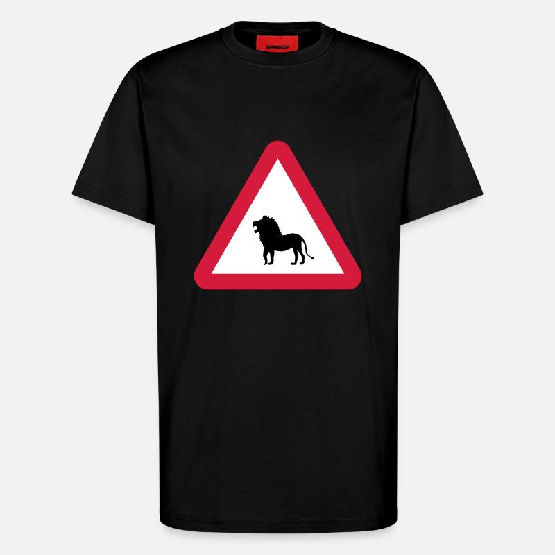 Caution Lion Warning - T-Shirt - made by SPREAD - SOLID BLACK