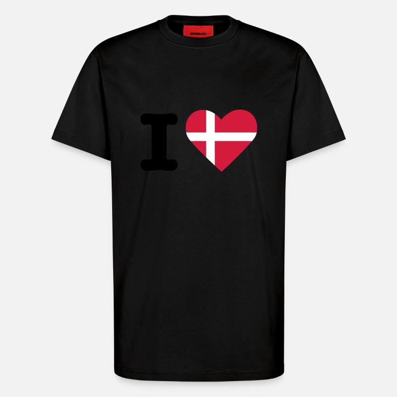 I Love Danemark - T-shirt bio décontracté fabriqué en UE - SOLID BLACK