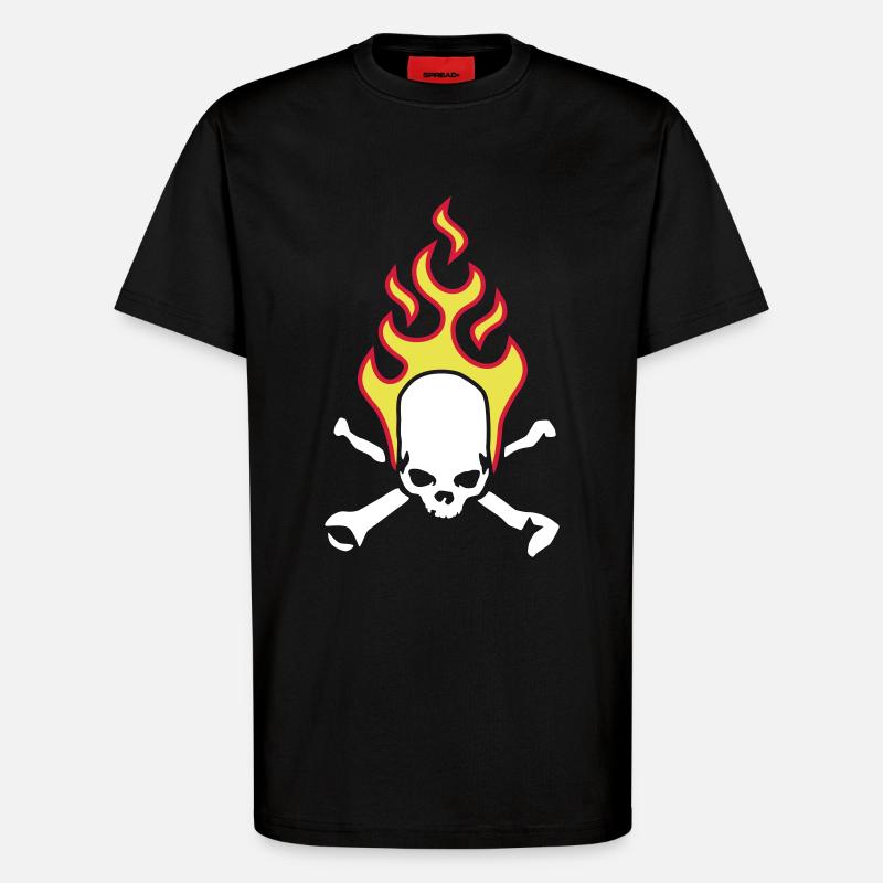 fire_skull_bones_b_3c - T-shirt bio décontracté fabriqué en UE - SOLID BLACK