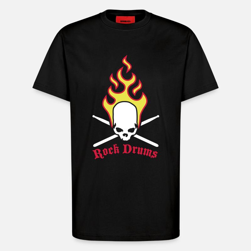 fire_skull_drumsticks_d_3c - T-Shirt - made by SPREAD - SOLID BLACK