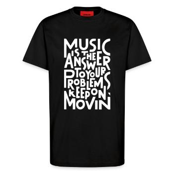 Music Is The Answer - T-Shirt - made by SPREAD - SOLID BLACK - Front - Alina (178cm) & Michal (187cm)