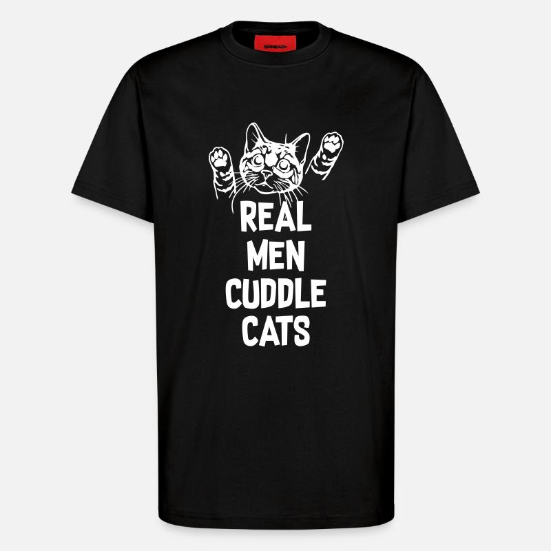 Real Man Cuddle Cats - T-Shirt - made by SPREAD - SOLID BLACK