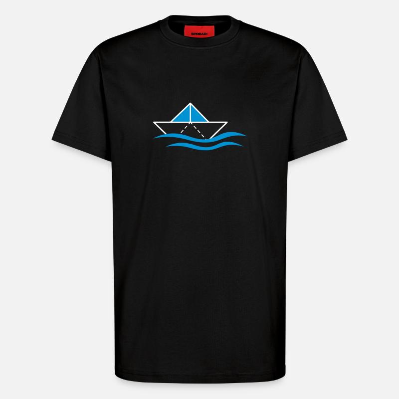 Papierschiffchen auf Wellen - T-Shirt - made by SPREAD - SOLID BLACK