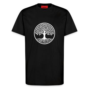 Arbre de vie - T-shirt bio décontracté fabriqué en UE - SOLID BLACK - Devant - Alina (178cm) & Michal (187cm)
