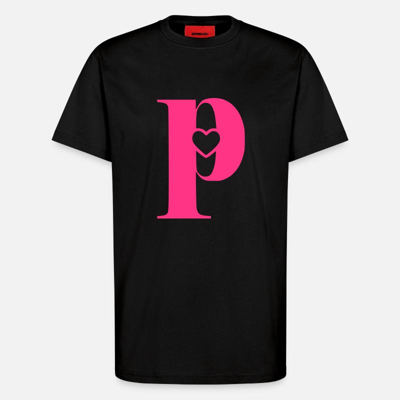 Buchstabe p Anfangsbuchstabe mit Herz - T-Shirt - made by SPREAD - SOLID BLACK