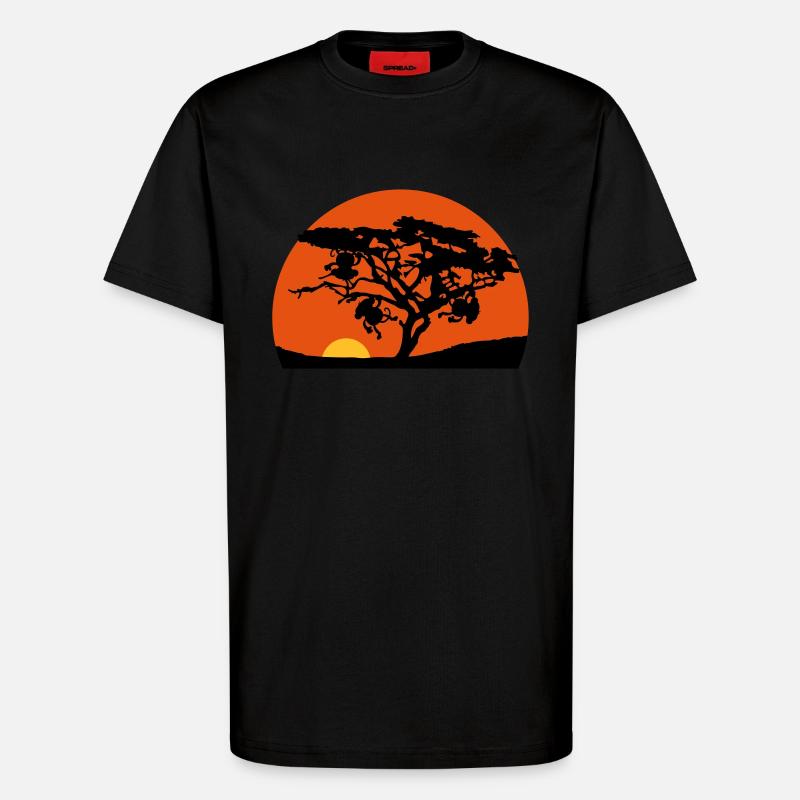 Africa tree sunset monkey - T-Shirt - made by SPREAD - SOLID BLACK
