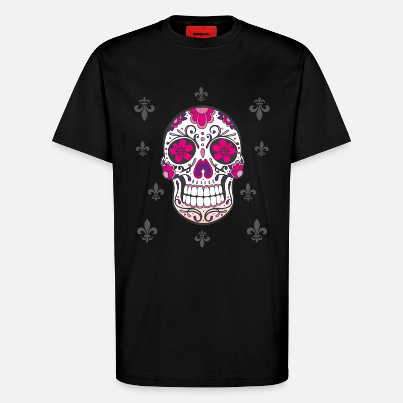 Sugar Skull Fleur De Lis - T-shirt bio décontracté fabriqué en UE - SOLID BLACK