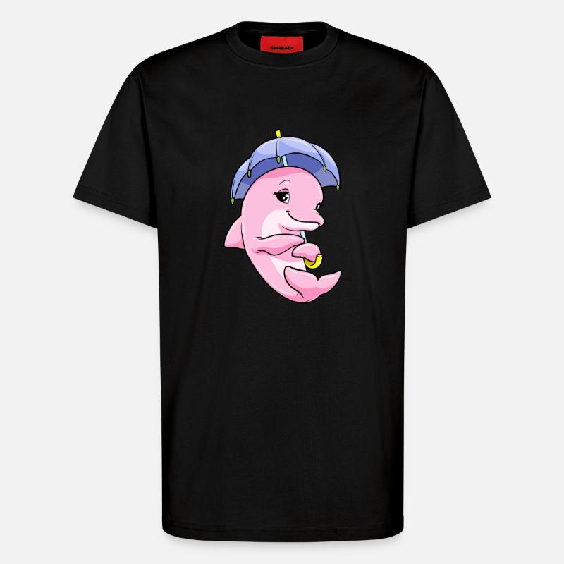 Delfin mit Regenschirm - T-Shirt - made by SPREAD - SOLID BLACK