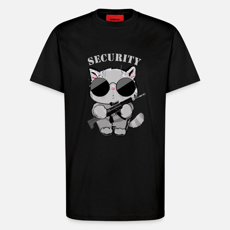 Katzen-Sicherheitsagent mit Waffe - T-Shirt - made by SPREAD - SOLID BLACK