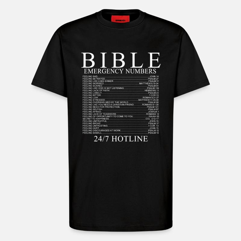 Notrufnummern der Bibel - T-Shirt - made by SPREAD - SOLID BLACK