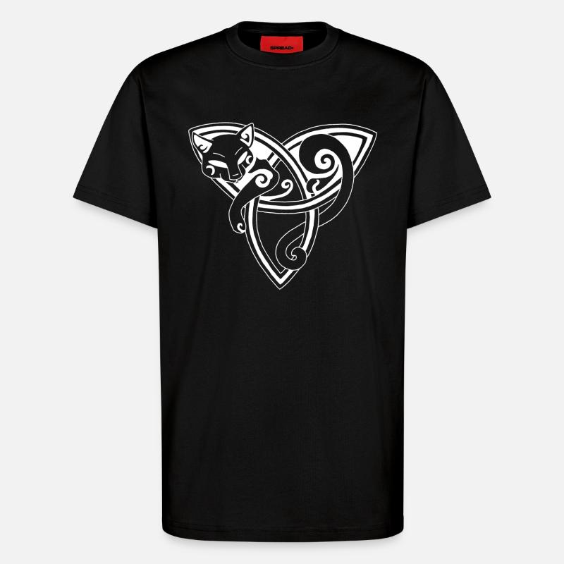 Celtic cat resting (white) - T-Shirt - made by SPREAD - SOLID BLACK