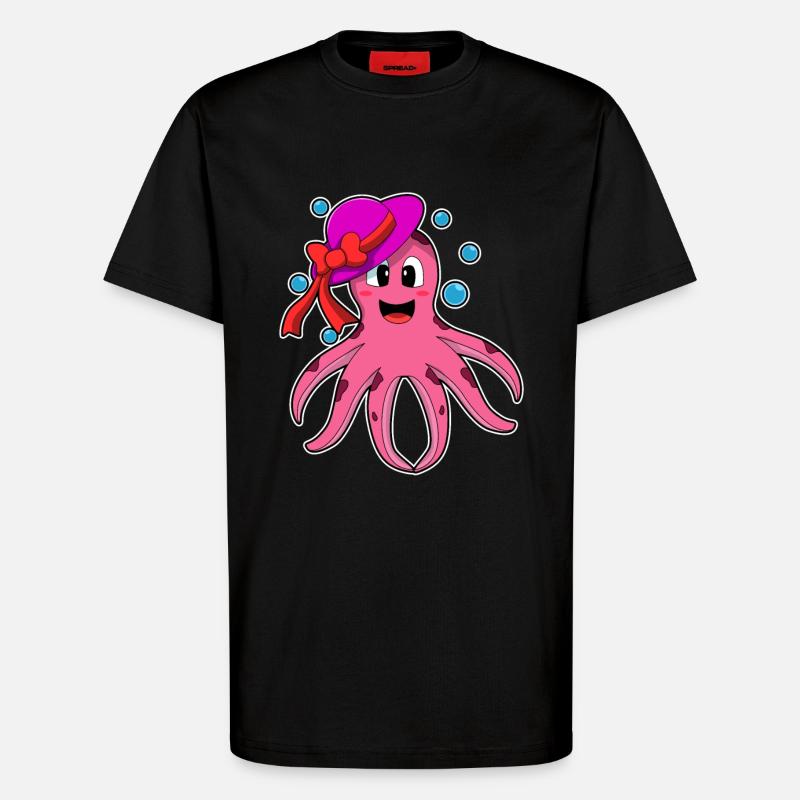 Pieuvre avec chapeau - T-shirt bio décontracté fabriqué en UE - SOLID BLACK